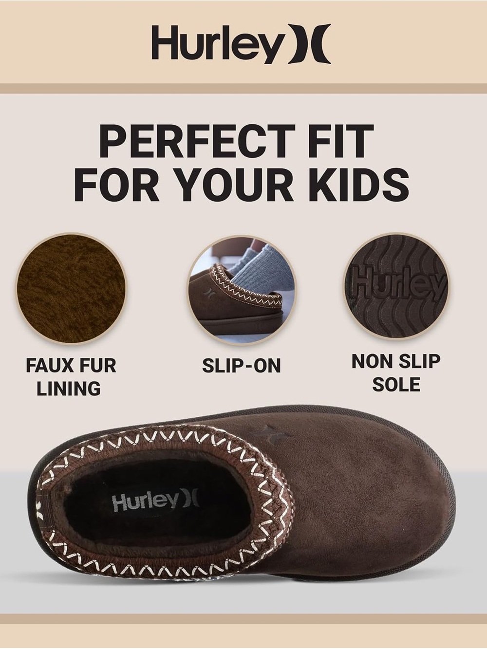NWT Hurley Kids Modi Slippers in Chocolate Brown, Size 12C - Picture 5 of 8